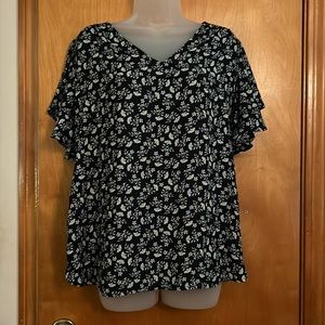 Navy Blue Floral Blouse